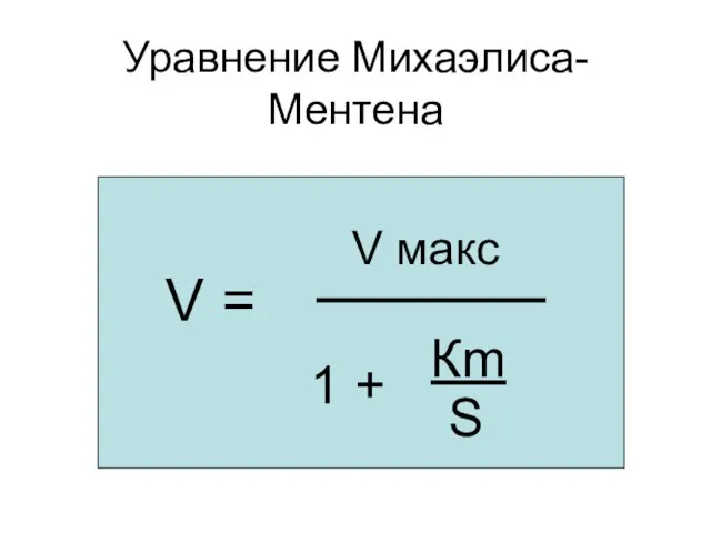 Уравнение Михаэлиса-Ментена V = V макс 1 + Кm S