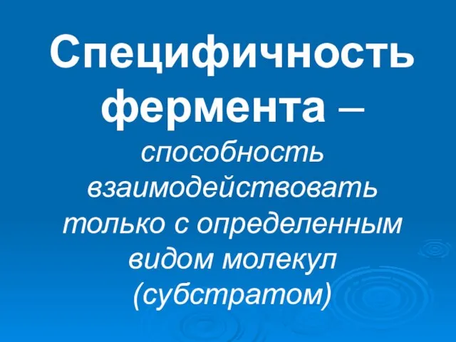 Специфичность фермента – способность взаимодействовать только с определенным видом молекул (субстратом)