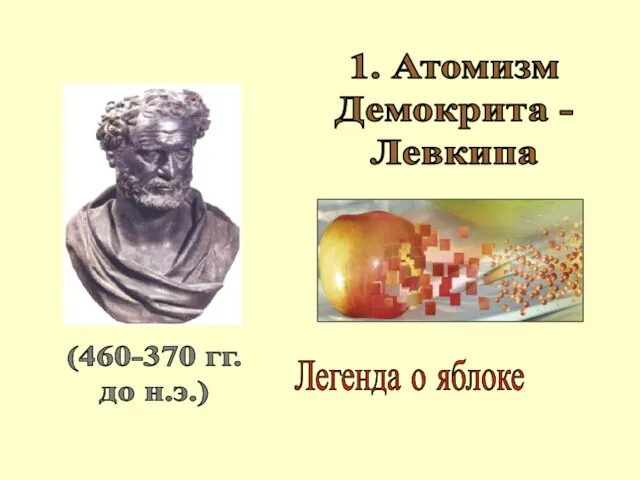 1. Атомизм Демокрита - Левкипа (460-370 гг. до н.э.)