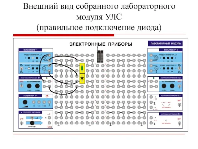 Внешний вид собранного лабораторного модуля УЛС (правильное подключение диода)