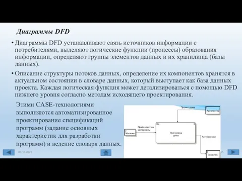 Диаграммы DFD Диаграммы DFD устанавливают связь источников информации с потребителями, выделяют логические