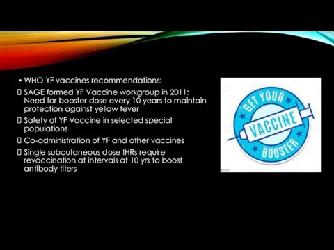 WHO YF vaccines recommendations: SAGE formed YF Vaccine workgroup in 2011: Need