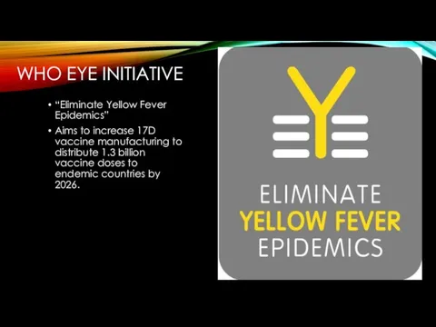 WHO EYE INITIATIVE “Eliminate Yellow Fever Epidemics” Aims to increase 17D vaccine