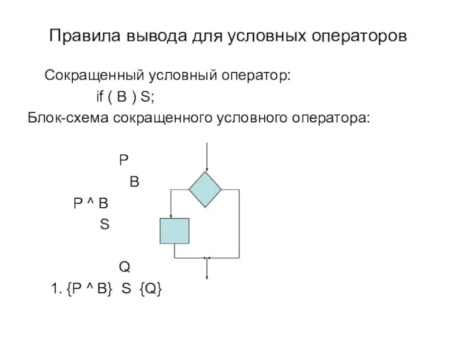 Правила вывода для условных операторов Сокращенный условный оператор: if ( B )
