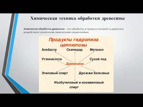 Химическая техника обработки древесины Химическая обработка древесины – это обработка, в процессе