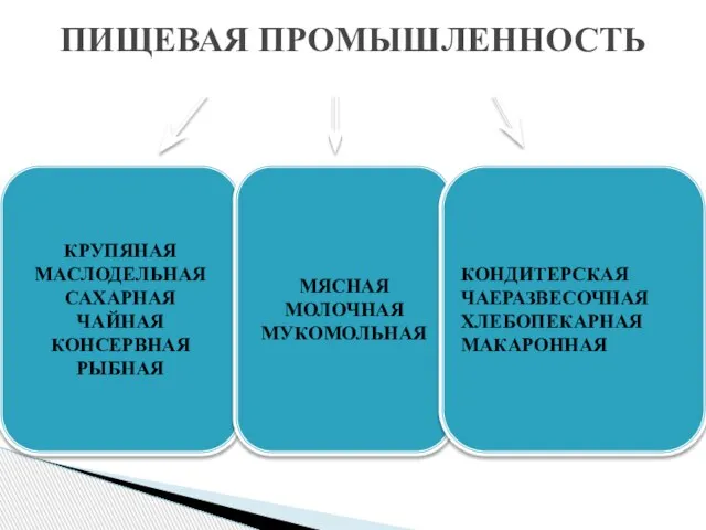 ПИЩЕВАЯ ПРОМЫШЛЕННОСТЬ КРУПЯНАЯ МАСЛОДЕЛЬНАЯ САХАРНАЯ ЧАЙНАЯ КОНСЕРВНАЯ РЫБНАЯ МЯСНАЯ МОЛОЧНАЯ МУКОМОЛЬНАЯ КОНДИТЕРСКАЯ ЧАЕРАЗВЕСОЧНАЯ ХЛЕБОПЕКАРНАЯ МАКАРОННАЯ