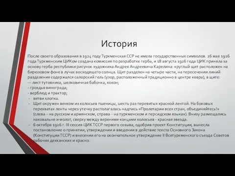 История После своего образования в 1924 году Туркменская ССР не имела государственных