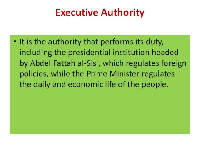 Executive Authority It is the authority that performs its duty, including the