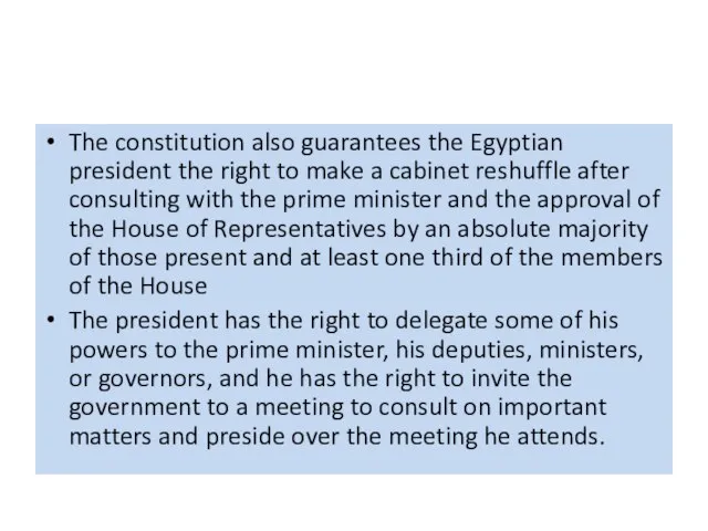 The constitution also guarantees the Egyptian president the right to make a