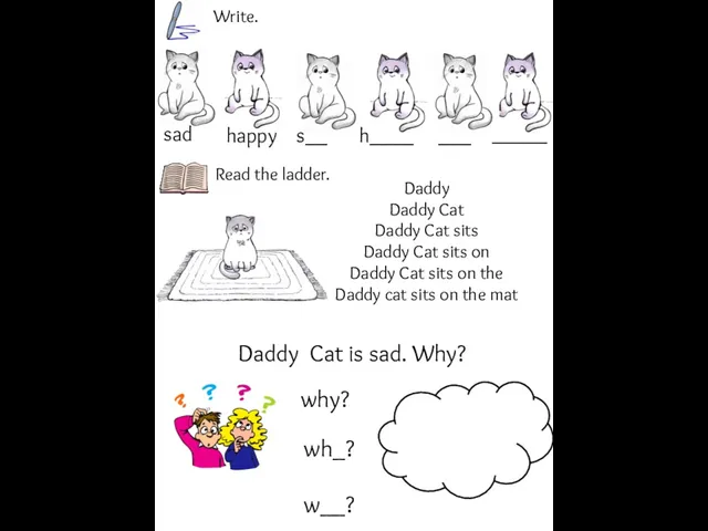 happy h____ sad s__ ___ Daddy Daddy Cat Daddy Cat sits Daddy