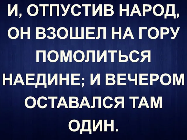 И, ОТПУСТИВ НАРОД, ОН ВЗОШЕЛ НА ГОРУ ПОМОЛИТЬСЯ НАЕДИНЕ; И ВЕЧЕРОМ ОСТАВАЛСЯ ТАМ ОДИН.