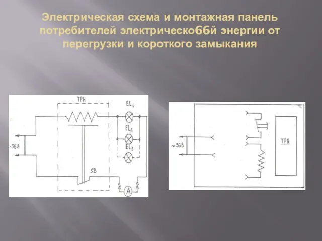 Электрическая схема и монтажная панель потребителей электрическо66й энергии от перегрузки и короткого замыкания