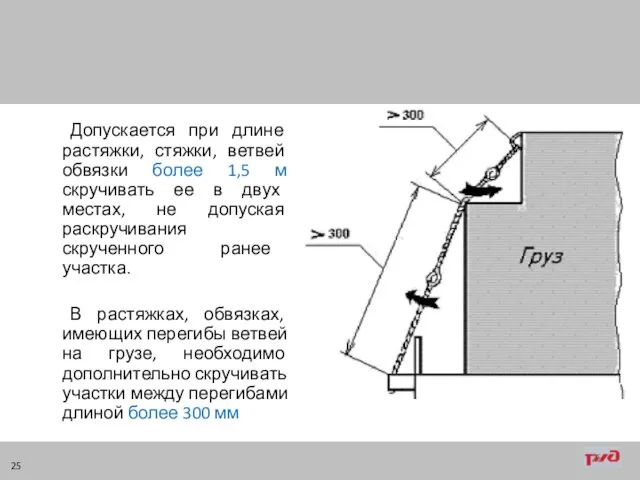 Допускается при длине растяжки, стяжки, ветвей обвязки более 1,5 м скручивать ее