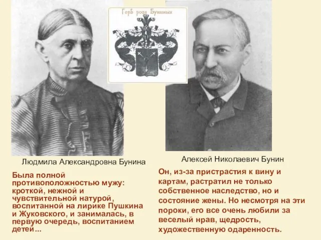 Людмила Александровна Бунина Алексей Николаевич Бунин Он, из-за пристрастия к вину и