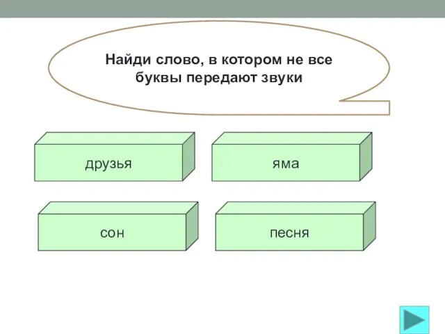 Найди слово, в котором не все буквы передают звуки друзья яма сон песня