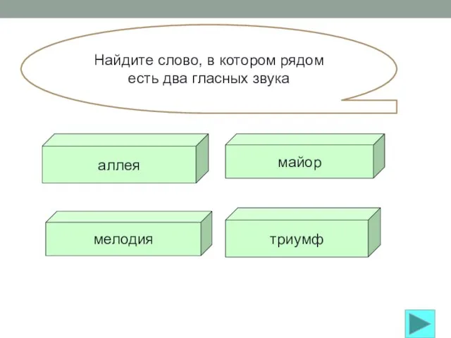 Найдите слово, в котором рядом есть два гласных звука аллея мелодия майор триумф