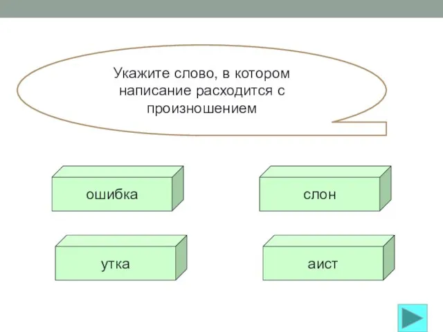 Укажите слово, в котором написание расходится с произношением ошибка утка аист слон