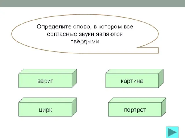 Определите слово, в котором все согласные звуки являются твёрдыми варит цирк портрет картина