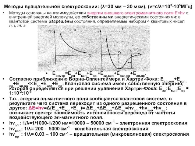 Методы вращательной спектроскопии: (λ=30 мм – 30 мкм), (ν=с/λ=103-105МГц) Методы основаны на