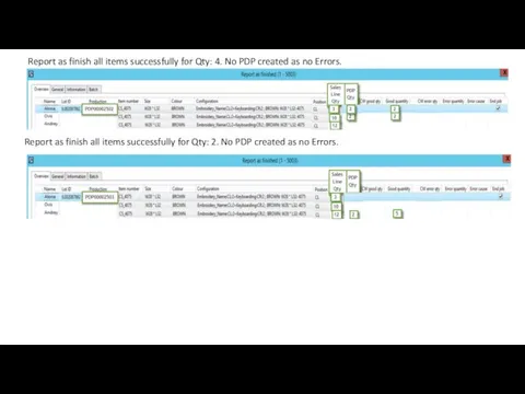 Report as finish all items successfully for Qty: 4. No PDP created