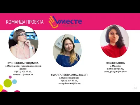 КУЗНЕЦОВА ЛЮДМИЛА п. Излучинск, Нижневартовский район 8 (922) 401 66 21, vmeste21@inbox.ru