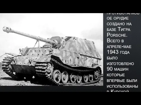 Самоходное противотанковое орудие создано на базе Тигра Porsche. Всего в апреле-мае 1943