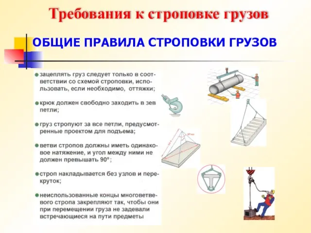 Требования к строповке грузов ОБЩИЕ ПРАВИЛА СТРОПОВКИ ГРУЗОВ