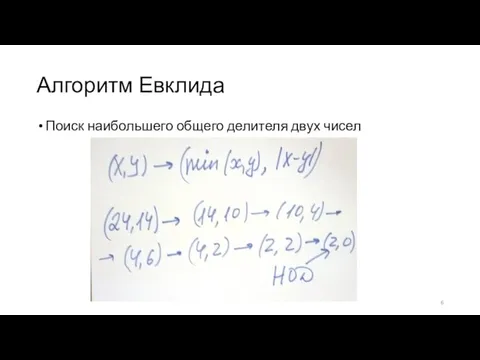 Алгоритм Евклида Поиск наибольшего общего делителя двух чисел