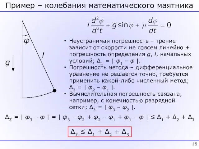 Пример – колебания математического маятника ΔΣ = | φ3 – φ |