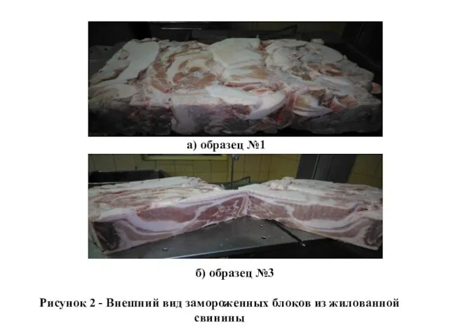 б) образец №3 Рисунок 2 - Внешний вид замороженных блоков из жилованной свинины а) образец №1