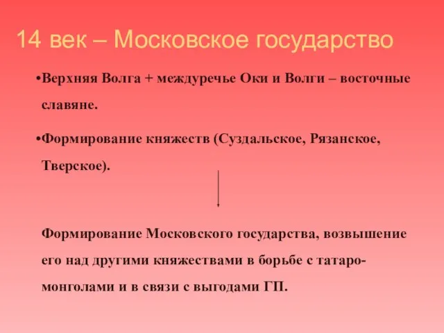 Верхняя Волга + междуречье Оки и Волги – восточные славяне. Формирование княжеств