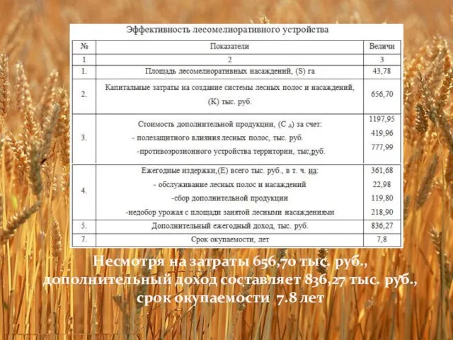 Несмотря на затраты 656,70 тыс. руб., дополнительный доход составляет 836,27 тыс. руб., срок окупаемости 7.8 лет