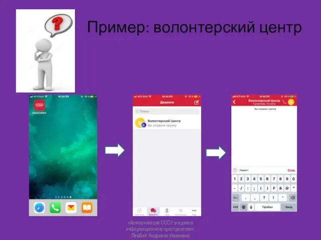 Пример: волонтерский центр «Коммуникация СССУ в едином информационном пространстве». Лембей Андриана Ивановна