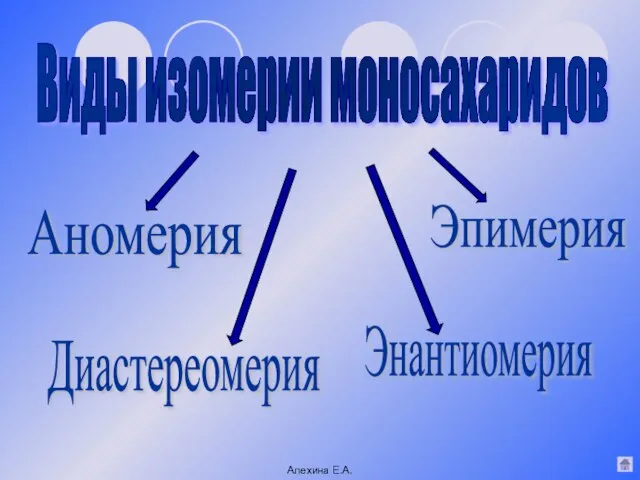 Виды изомерии моносахаридов Аномерия Диастереомерия Энантиомерия Эпимерия Алехина Е.А.