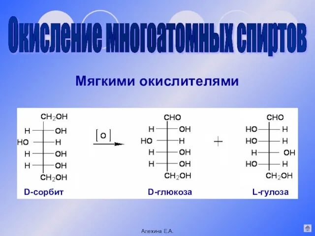 Окисление многоатомных спиртов Мягкими окислителями Алехина Е.А. D-сорбит D-глюкоза L-гулоза