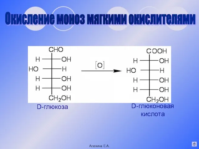 Окисление моноз мягкими окислителями D-глюконовая кислота D-глюкоза Алехина Е.А.