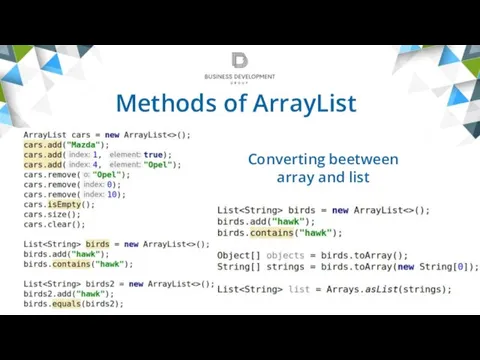 Methods of ArrayList Converting beetween array and list