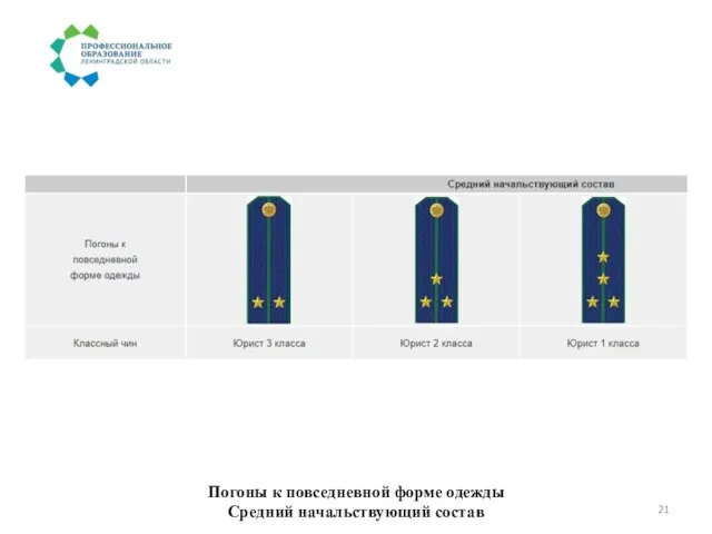 Погоны к повседневной форме одежды Средний начальствующий состав