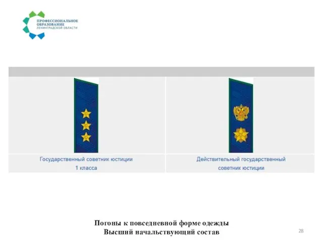 Погоны к повседневной форме одежды Высший начальствующий состав