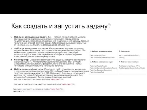 Как создать и запустить задачу? Фабрики запущенных задач. Run — более легкая