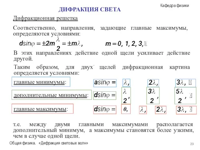 Общая физика. «Дифракция световых волн» Дифракционная решетка ДИФРАКЦИЯ СВЕТА . В этих