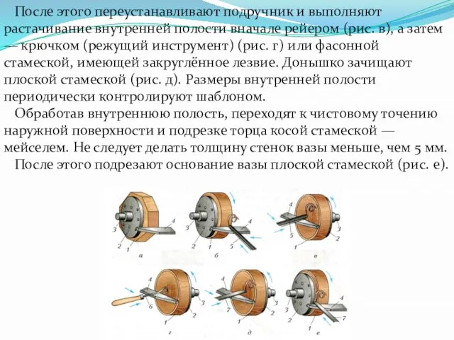 После этого переустанавливают подручник и выполняют растачивание внутренней полости вначале рейером (рис.