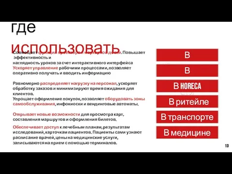 где использовать В медицине В образовании Совмещает функции проектора и маркерной доски.