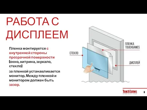 Пленка монтируется с внутренней стороны прозрачной поверхности (окно, витрина, зеркало, стекло) за