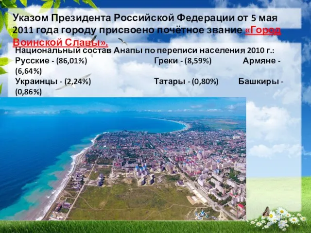 Указом Президента Российской Федерации от 5 мая 2011 года городу присвоено почётное