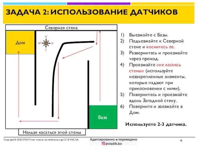 ЗАДАЧА 2: ИСПОЛЬЗОВАНИЕ ДАТЧИКОВ Copyright © 2020 SPIKE Prime Lessons (primelessons.org) CC-BY-NC-SA.