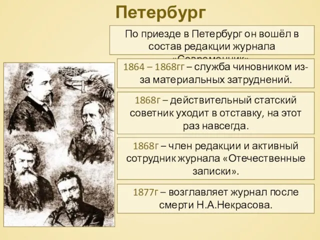 Петербург По приезде в Петербург он вошёл в состав редакции журнала «Современник».