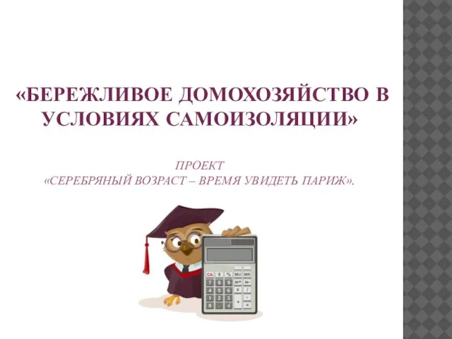 «БЕРЕЖЛИВОЕ ДОМОХОЗЯЙСТВО В УСЛОВИЯХ САМОИЗОЛЯЦИИ» ПРОЕКТ «СЕРЕБРЯНЫЙ ВОЗРАСТ – ВРЕМЯ УВИДЕТЬ ПАРИЖ».