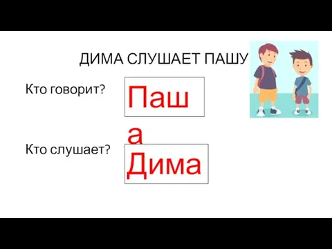 ДИМА СЛУШАЕТ ПАШУ. Кто говорит? Кто слушает? Паша Дима