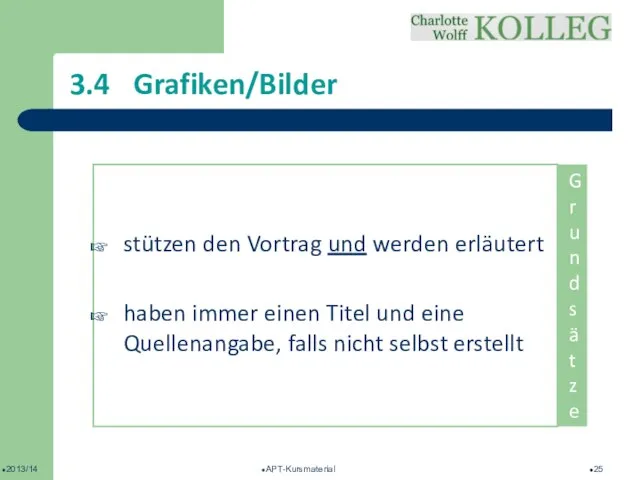 2013/14 APT-Kursmaterial 3.4 Grafiken/Bilder stützen den Vortrag und werden erläutert haben immer